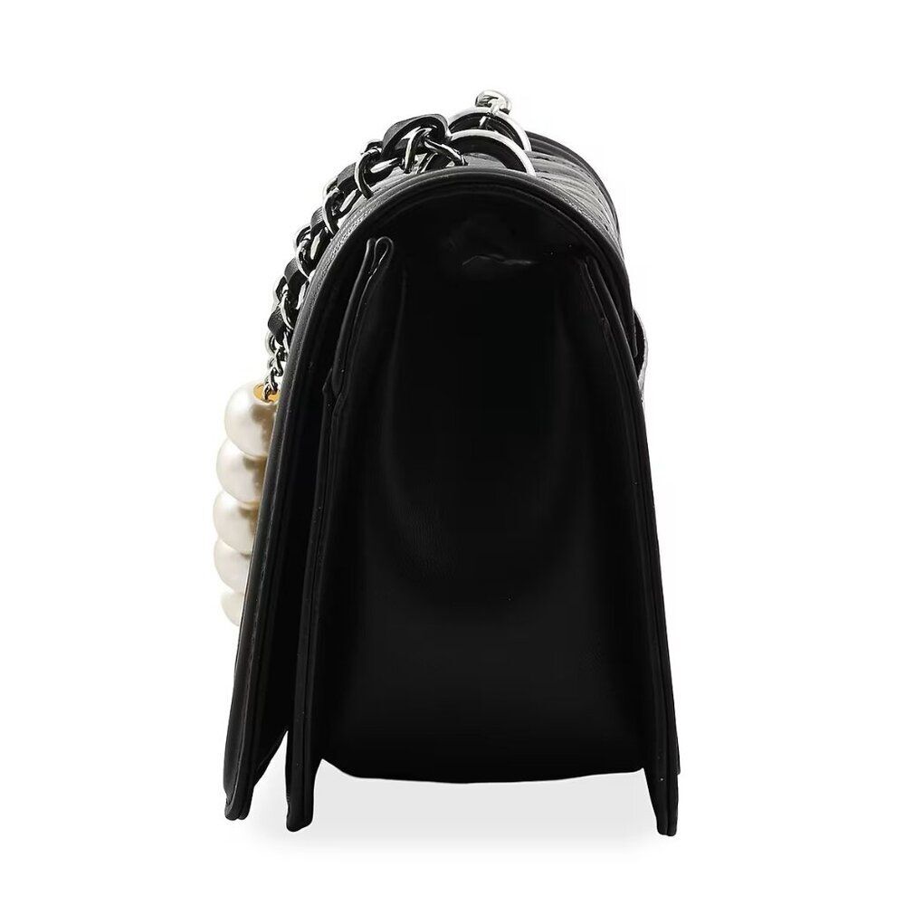NEW Badgley Mischka Black Quilted Vegan Leather Pearl Crossbody Bag - Picture 3 of 8